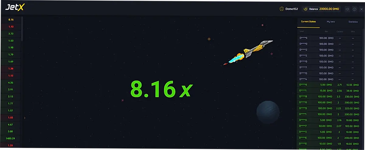 JetX bet placement